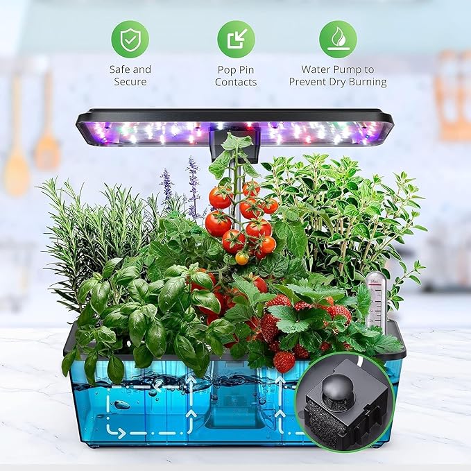 GarveeLife Hydroponics Growing System - 12 Pods 30 in Height 30W 120 LED Grow Light Silent Pump Automatic Timer 3.5 in HD Screen Smart Controls