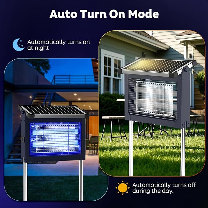 Solar Bug Zapper Outdoor Mosquito Zapper Waterproof Electric Fly Zapper Rechargeable Mosquito Killer Lamp with 10W Solar Panel 4500V Cordless Fly Trap for Backyard Patio Garden RV Camping