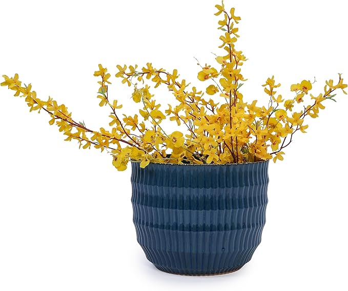 Handmade Navy Blue Ceramic Planter Set of 4 (5.31 to 14.17) IndoorOutdoor Flower Pots for Orchids Succulents by Window Couchside Breathable Textured Clay with Drainage