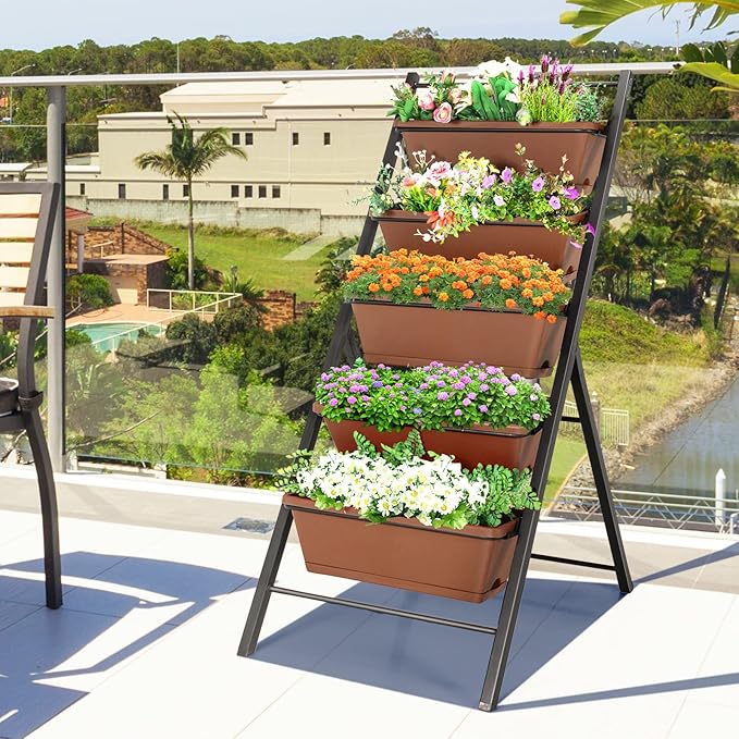 S AFSTAR 5-Tier Vertical Garden Planter 5-Layer Raised Garden Bed with 5 Detachable Planter Boxes &amp Metal Frame Indoor Outdoor Elevated Planting Containers for Flower Vegetables Fruit Herbs