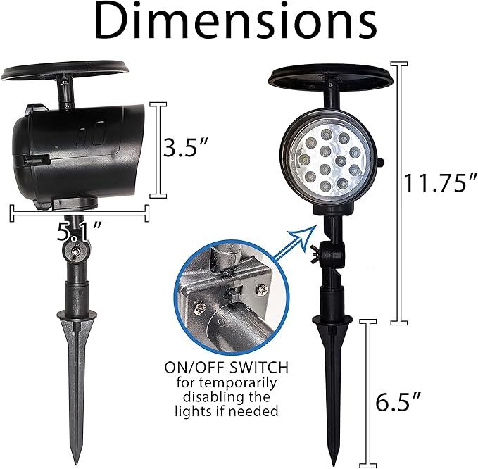 SciencePurchase 2 Pack Solar Powered LED Spot Lights - Automatic On at Dusk and Off at Sunrise Sturdy All-Weather Spotlights for Accent Lighting Safety &amp Security