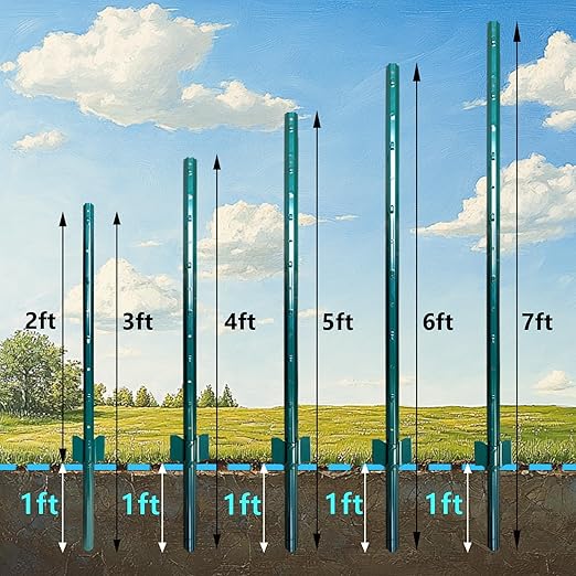 ARIFARO Fence Posts 7 Feet Sturdy Duty Metal Fence Post Pack of 10 No Dig Garden U Post for Wire Fencing Steel Post for Yard Outdoor Wire