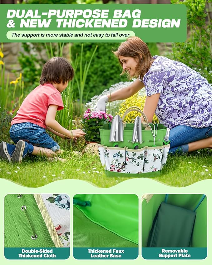 Garden Tools Set 8 in 1 Heavy Duty Garden Tools Kit Stainless Steel Ergonomic Gardening Hand Tool with Upgraded Bag Gardening Supplies Gift for Women Kid Organizer