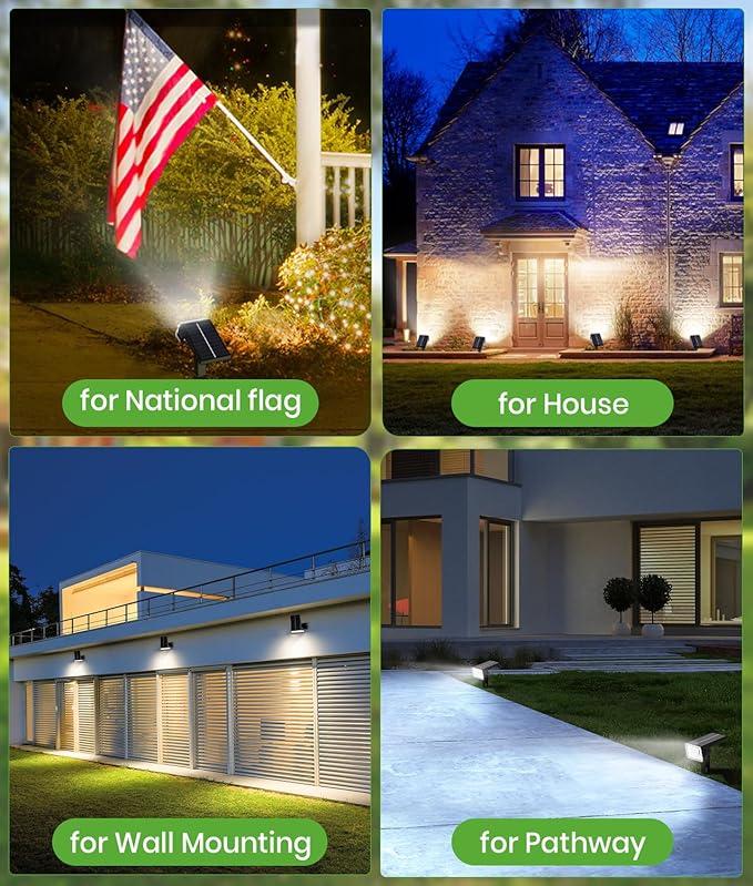 Bright Solar Spot Lights Outdoor [58 LED/12000K/3 Modes] Solar Lights Outdoor Waterproof IP67 Auto On/Off 2-in-1 Wall Light Flood Light for Tree Yard Garden Pathway 2 Pack