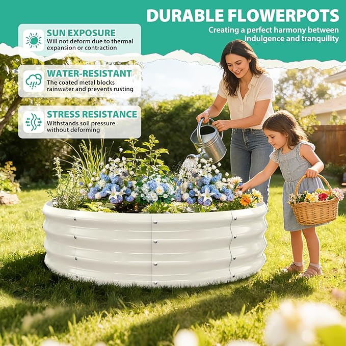 4FT Diameter Galvanized Garden Raised Bed/Plant Box/Fire Pit Ring - 0.8mm Thick12 Inch TallPerfect for Planting a Variety of FlowersHerbsVegetables (Cream White 48 Dia X 12inches)