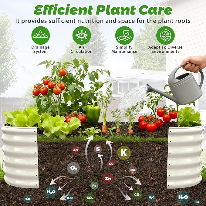 17 Tall Outdoor Garden Raised Garden Bed Kits 5ft X 2ft Oval0.8MM Thick Metal Raised Planter Bed/Ground Planter Box for Variety of FlowersHerbsVegetables (Cream White 60X24X16.5 Inches)