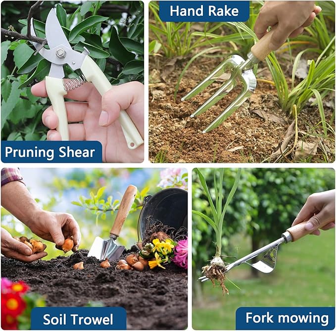 Garden Tool Set Stainless Steel Gardening Kit with Large Capacity Garden Tool Bag Outdoor Hand Tools Black Grey Garden Tool Kit for Women and Men