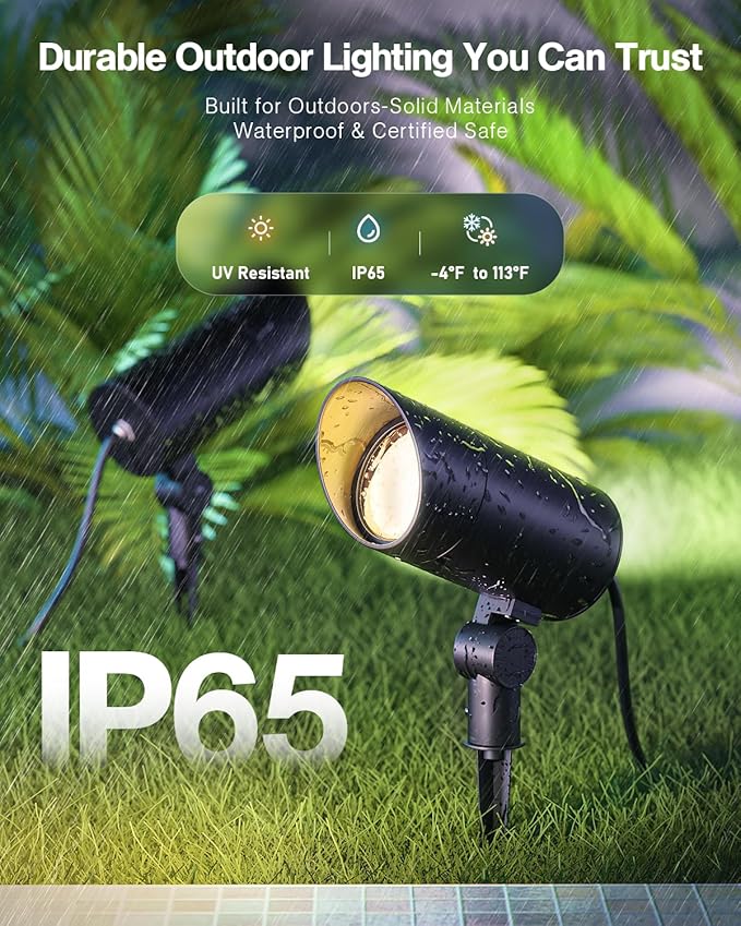 HIBOITEC 1 Pack 30W Outdoor LED Spot Lights 120V Plug in Flag Pole Light 3000LM 3000K Warm White Waterproof Landscape Spotlight for Yard Garden Tree Statue 5.9 FT Cord with Plug