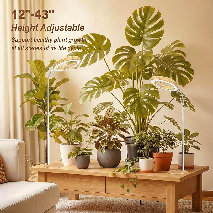Grow Light for Indoor Plants Full Spectrum Desk LED Plant Light with Faux Wood Grain 12-43 Height Adjustable Auto On/Off Timer 3/9/12H 3 Modes 10 Dimmable Levels for Succulents Herbs