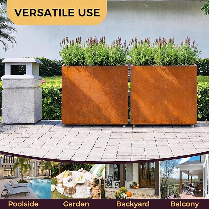 30-inch Tall Elevated Metal Planter 36W x 11D Corten Steel Style Planter Box with Removable Partition &amp Adjustable Feet Outdoor Weathering Corten Steel Planters for Patio Deck Yard Rust