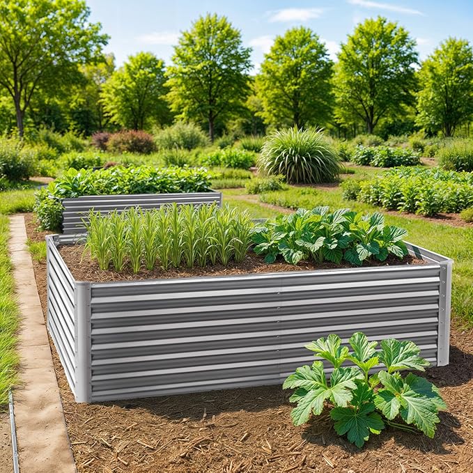 Outvita 6×3×2ft Galvanized Raised Garden Bed Metal Outdoor Planter Box Rectangular Garden Bed for Planting Vegetables Fruits Flowers Silver