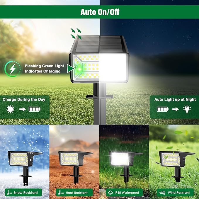 4 Pack Cool White&amp4 Pack Warm White Solar Spot Lights Outdoor with 60 LED &amp Auto On/Off Solar Lights Outdoor Waterproof IP68 with 3 Lighting Modes 2-in-1 Solars Landscape Light for Outside