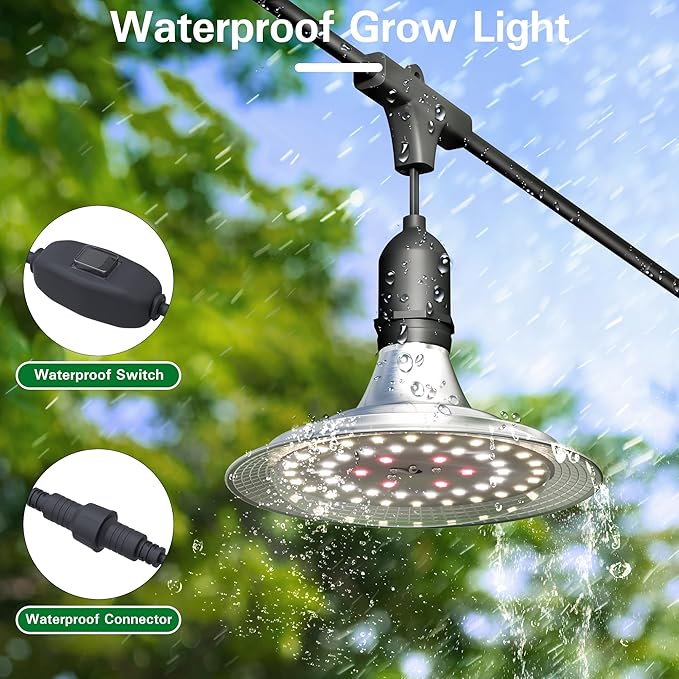 Outdoor Grow Lights with Timer Full Spectrum Greenhouse Grow Lights with Timer IP65 Waterproof String Grow Light Outdoor UL Certified Daisy Chain LED Grow Light 41FT