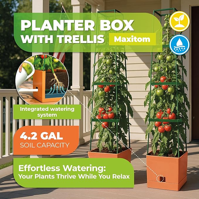 Bio Green Maxitom - 1.5 m Trellis for Climbing Plants - Plant Support for Climbing Plants Vines Vegetables Tomatoes - Garden Trellis - Planter Box with Trellis - 2 Pack Plant Towers - Terracotta