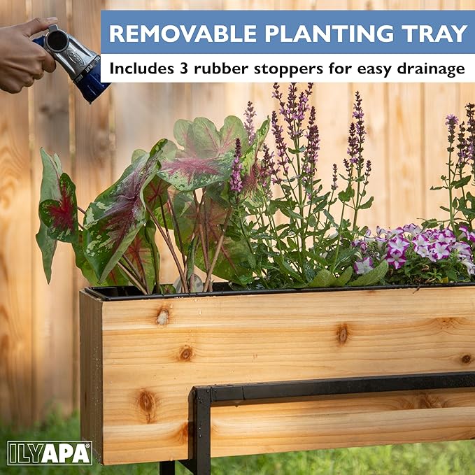 Ilyapa Raised Standing Planter with Legs Metal and Wood Elevated Planter Box 33x35.5x7 Indoor Outdoor Perfect for Living Room Front Porch