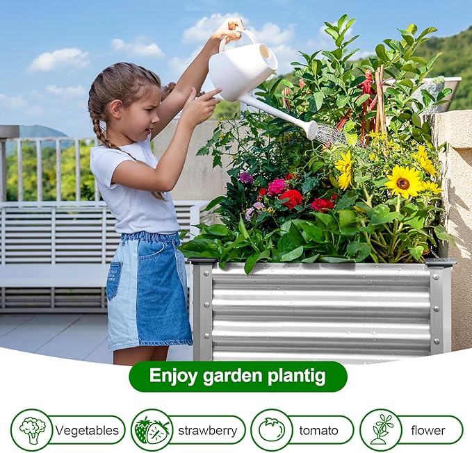 Land Guard 2 Pack Galvanized Raised Garden Bed with Legs 48×24×32in Large Metal Elevated Raised Planter Box with Drainage Holes for Backyard Patio Balcony 700lb Capacity