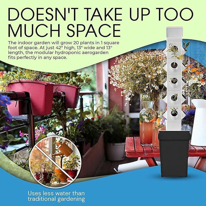 Garden Planter Hydroponics Tower Hydrating Pump/Timer/Adapter Aeroponics Growing Kit for Herbs Net Pots Fruits Vegetables24Holes//1pc