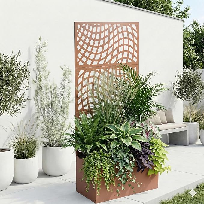 Metal Planter Box with Trellis70 Outdoor Raised Garden BedPrivacy Planters for Patio GardenPlanter Box with Drainage Holes for Climbing Plants
