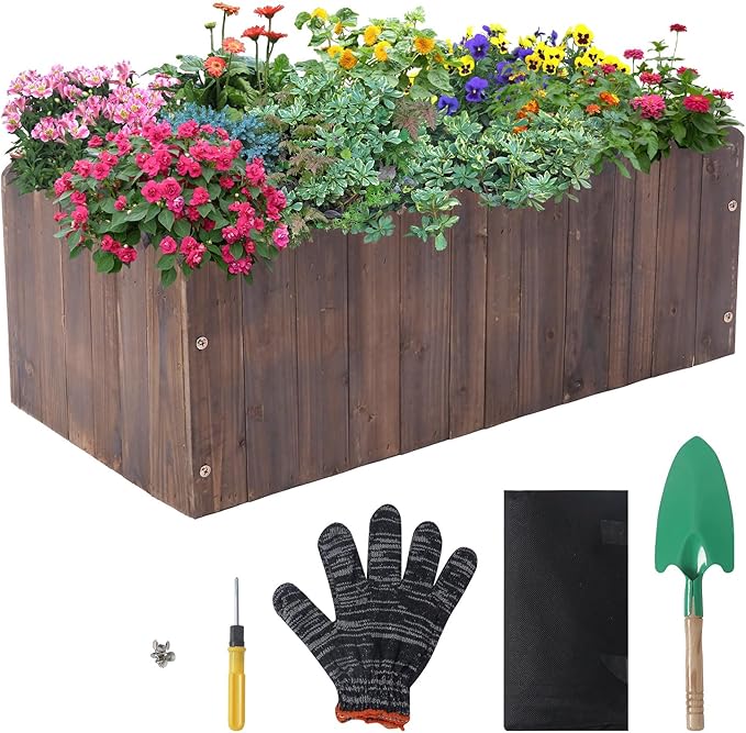 32 x 16 x 12 Outdoor Wooden Garden Bed Wooden Planter Box Garden Planters Boxes for Vegetables/Garden/Lawn/PatioAcorn Brown