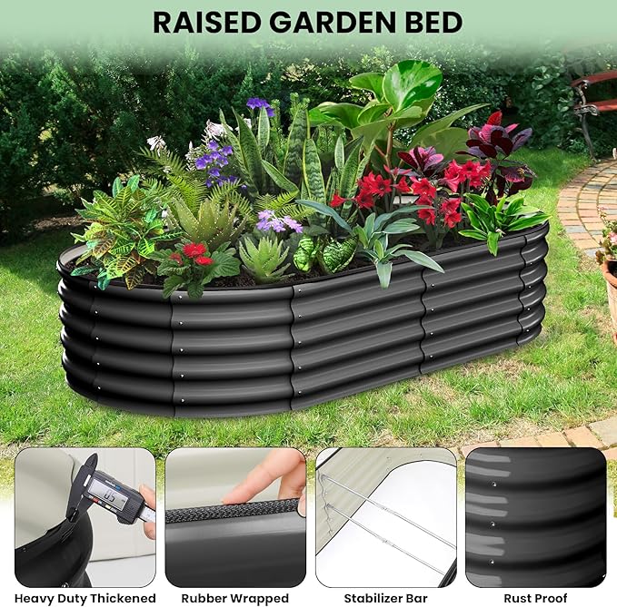 2 Pcs Oval Raised Garden Bed 6×3×1ft Raised Beds for OutdoorPlanter Raised BoxesOpen-Ended Base Metal Raised Planter BedsLarge Metal Garden Box for Vegetables Flowers Tool-Free Assembly