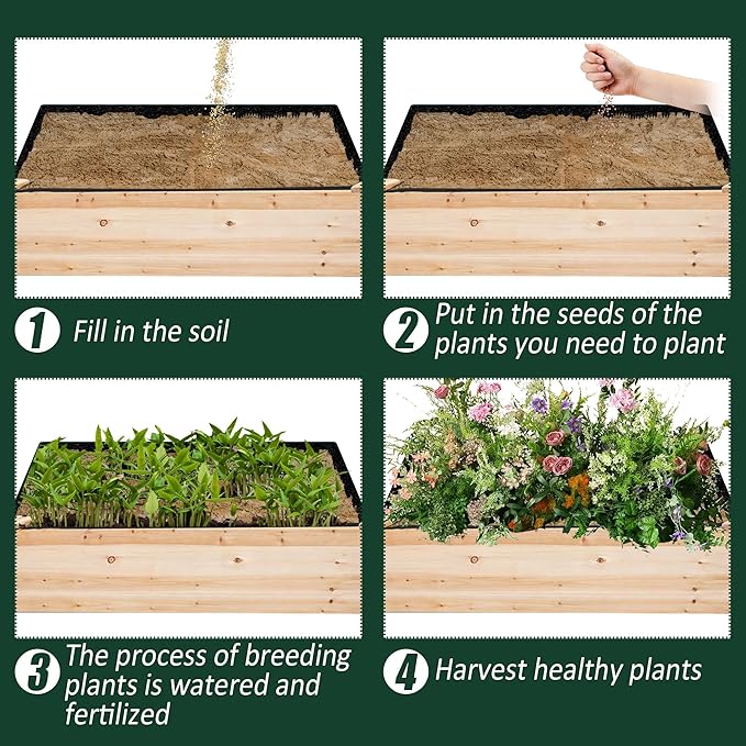 1PCS Raised Garden Bed Liner Fabric Raised Garden Bed Breathable Drainage Rectangle Grow Bags with Handles Fabric Garden Bed for Outdoor Garden Bed Holds Soil - 8ft x 4ft x 1ft