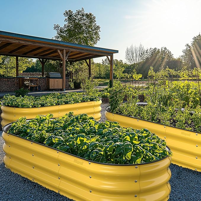 Raised Garden Bed Kit 5x2x1 ft Galvanized Planter Box Outdoor with Safety Edging Large Metal Raised Beds for Gardening Vegetables Flower Fruits (Cream Yellow)
