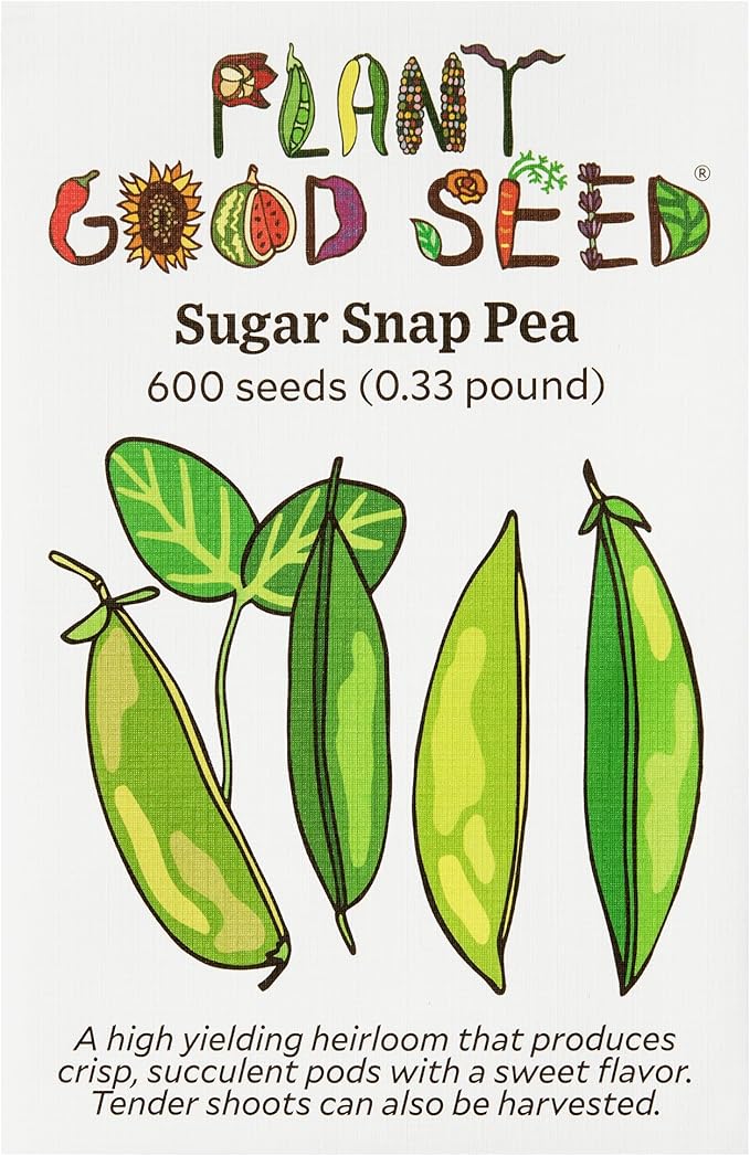 Plant Good Seed Organic Sugar Snap Pea Bulk Seeds for Planting: All-America Selections (AAS) Winner Plump Green Sweet Crisp Pods - 600 Seed Packet (0.33 Pound)