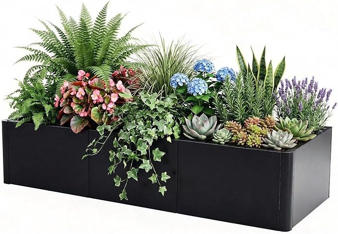 IDEALHOUSE 54x20 Metal Planter Box with Drainage Holes &amp Rounded Corners – Modern Heavy Duty Steel Raised Garden Bed with Snap-On Assembly for Patio Gardening &amp Balcony