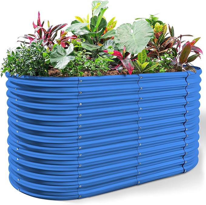 Land Guard 8x4x3ft Oval Galvanized Raised Garden Beds Large-Capacity Metal Planter Box Outdoor Durable Deep Raised Garden Bed 3ft Tall Raised Beds for Gardening Vegetables Royal Blue