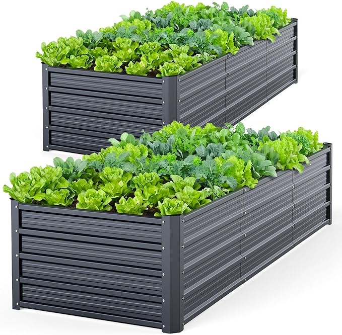 Ohuhu 8x3x1.5FT Metal Raised Garden Bed Outdoor Reinforced Galvanized Steel Rustproof Planter Box 100% Non-Toxic 269 Gal Large Capacity Heavy Duty Raised Beds for Vegetables Flowers Herbs 2-Pack