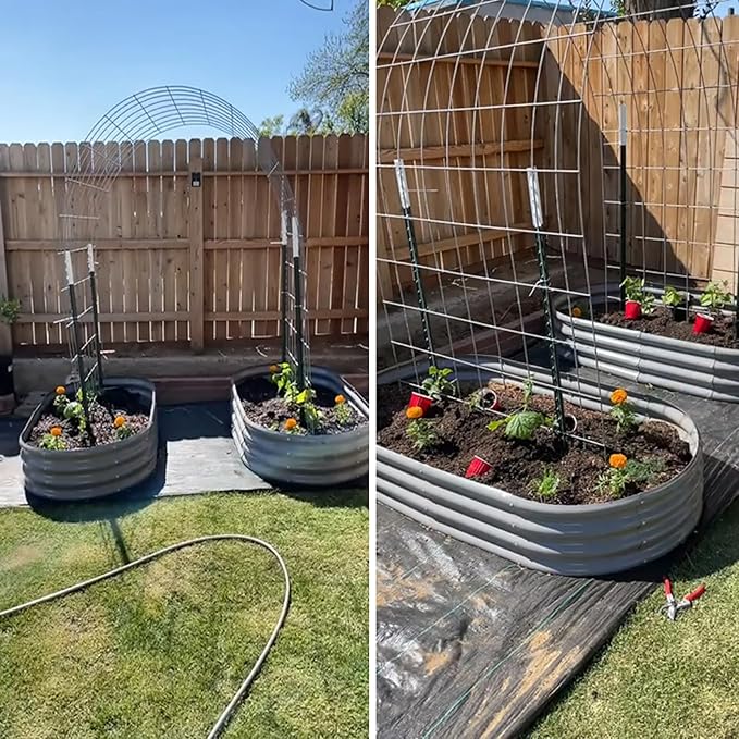 8 Pack 6x3x1FT Galvanized Raised Garden Bed Kit Oval Metal Ground Planter Box Outdoor Bottomless Planter Raised Beds for Vegetables Flowers Herbs Fruits Gray