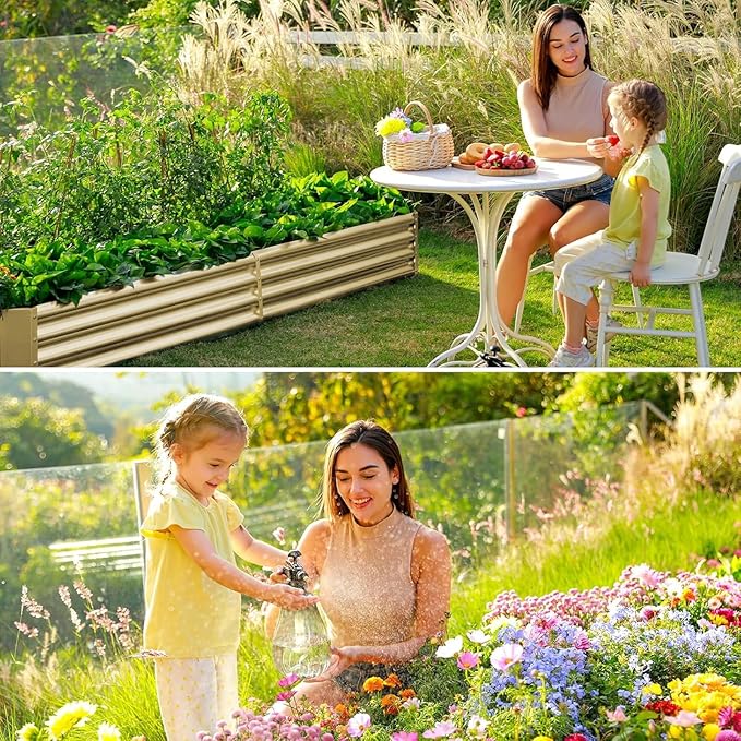 Land Guard 2 Pack 8×4×1ft Galvanized Metal Raised Garden Bed Metal Planter Kit Box Outdoor for Deep-Rooted Vegetables Flowers Green and Herbs (Cream Yellow)