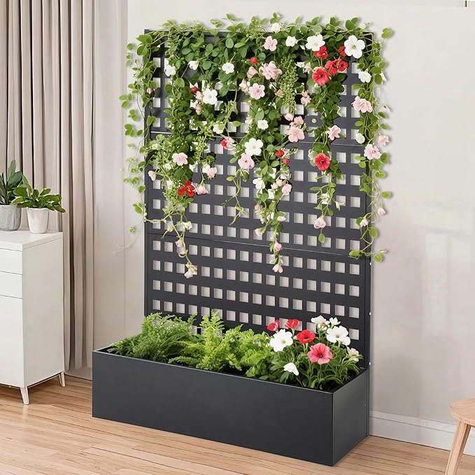 Metal Raised Garden Bed with Trellis 47X18X72 Heavy-Duty Durable Rust-Resistant Steel Outdoor Planter Box for Vegetables Herbs Flowers Vertical Gardening Kit with Easy Assembly