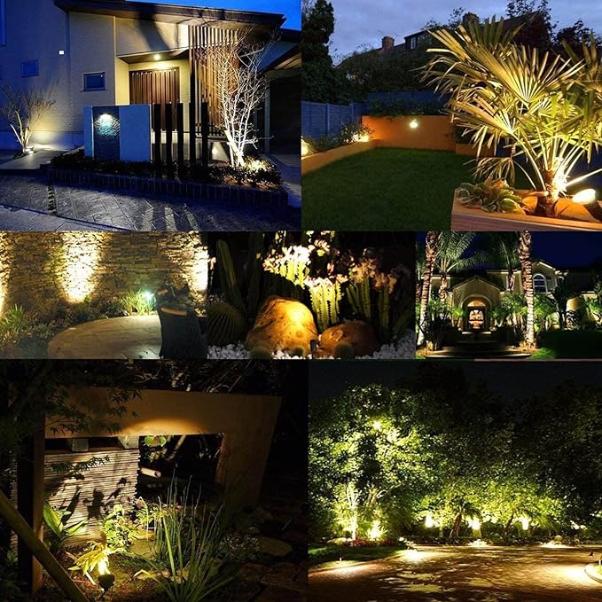 7W COB Landscape Lights Warm White 3000K Waterproof IP65 Spotlight with US Plug and 3M/9.84ft Rubber Wire Outdoor Pathway/Flag Lights with Stake for Garden Yard Lawn Decoration(2 Packs)