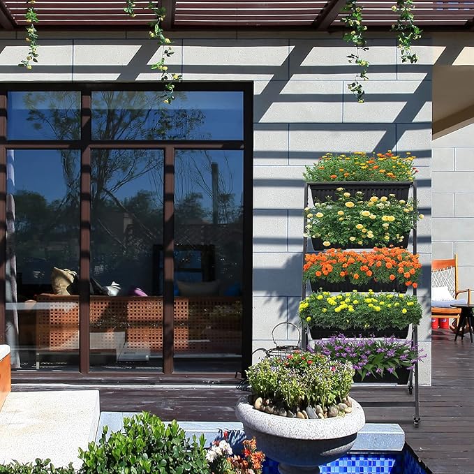 4.5-Ft Raised Garden Bed - Vertical Garden Freestanding Elevated Planter with 5 Container Boxes - Good for Patio or Balcony Indoor and Outdoor Black