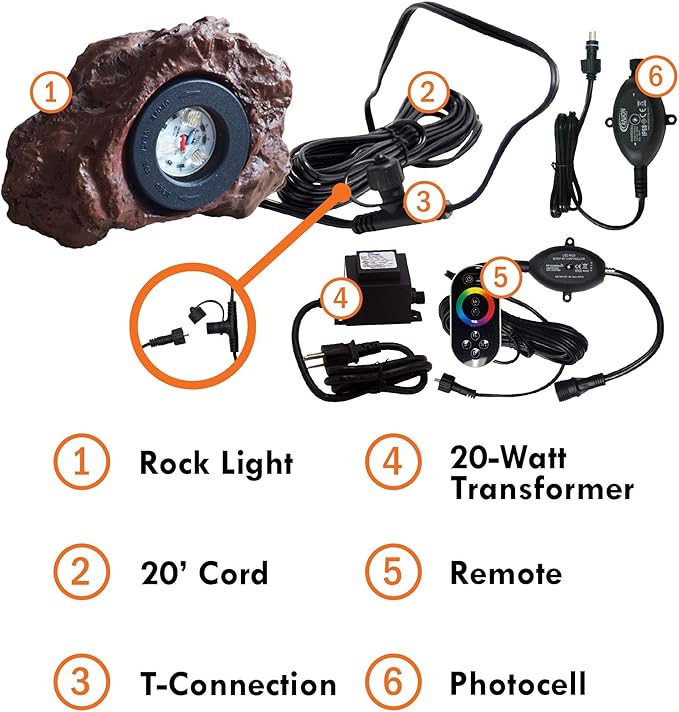 Ignite Landscape Lighting 3-Watt Color Changing Rock Light Kit with 20-Watt Transformer and Remote for Landscape Lighting Ponds and Water Features - 3WRLCCKIT
