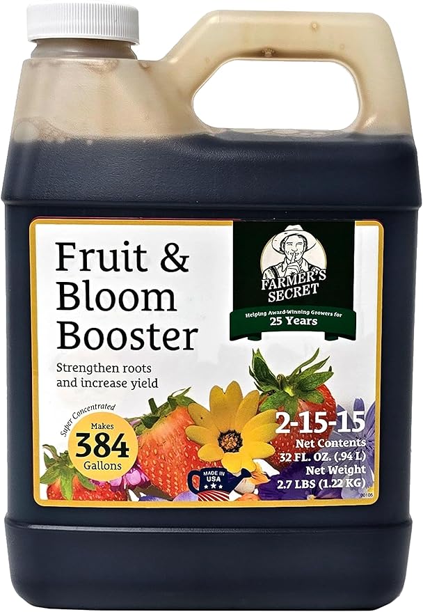 Farmer’s Secret Fruit &amp Bloom Booster Fertilizer (32oz) - Super Concentrated - Boosts Flowering and Yield on All Varieties of Fruits Vegetables and Flowers