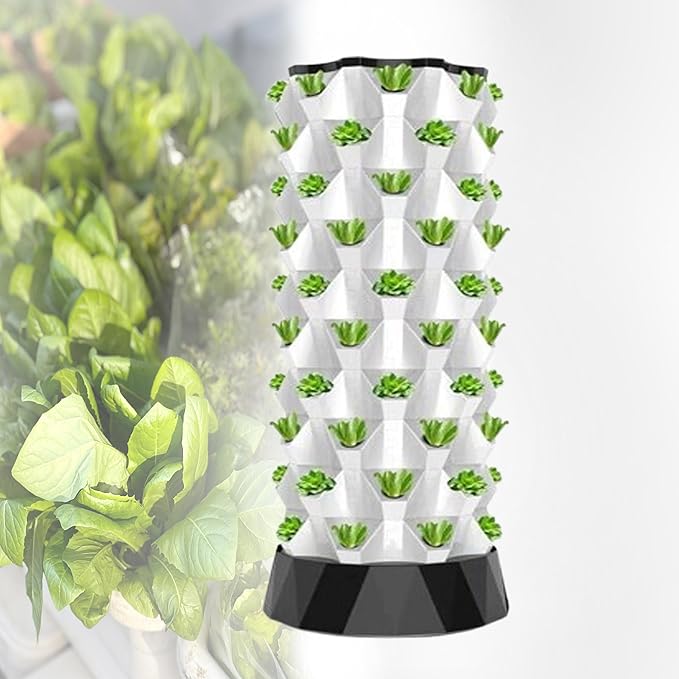 Hydroponics Tower Garden Hydroponic Growing Sys-tem Vertical Tower Indoor Hydroponic Growing Sys-tem for Herbs Fruits and Vegetables 48/64/80 Growing PointsWhite-80holes