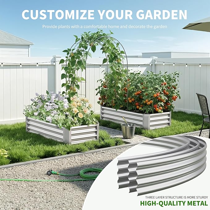 Galvanized Raised Garden BedOutdoor Planter Box Metal Patio Kit Planting Bed for Vegetables Flowers Herb (Galvanized 4x2x1ft-2p)
