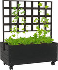 Outsunny Raised Garden Bed with Trellis and Wheels Outdoor Wooden Elevated Planter Box Freestanding Raised Flower Bed for Climbing Plants Flowers Herbs and Vegetables