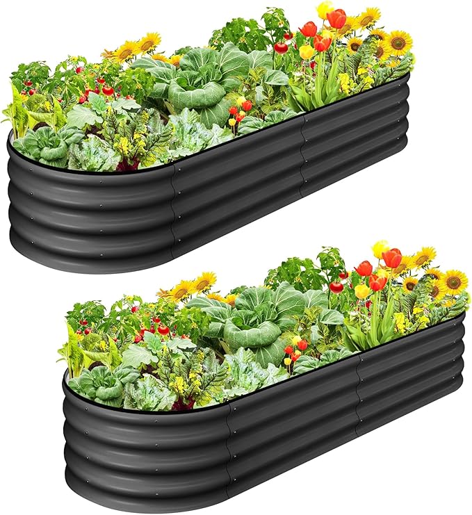 2-Pack Oval Raised Planter Bed 6x3x1FT Beige Galvanized Metal for Outdoor Vegetables