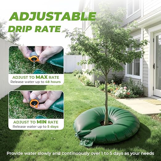 HIRALIY 15 Gallon Tree Watering Bag 4 Pack Watering Ring Slow Release 1-5 Days Deep Root &amp Automatic Drip Irrigation System for Multi-Trunk Newly Planted Small Trees and Shrubs