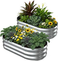 2 Pack 4x2x1FT Galvanized Raised Garden BedsRaised Garden Bed with Safety Edging and GlovesOval Metal Planter Box for Gardening Vegetables Flowers Herb-Silver