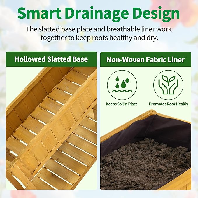 Premium Fir Wooden Raised Garden Bed with Four Legs for Backyard and Balcony GardeningSuitable for Indoor and Outdoor useBottom with Storage Rack35.04''×13''×29.92''