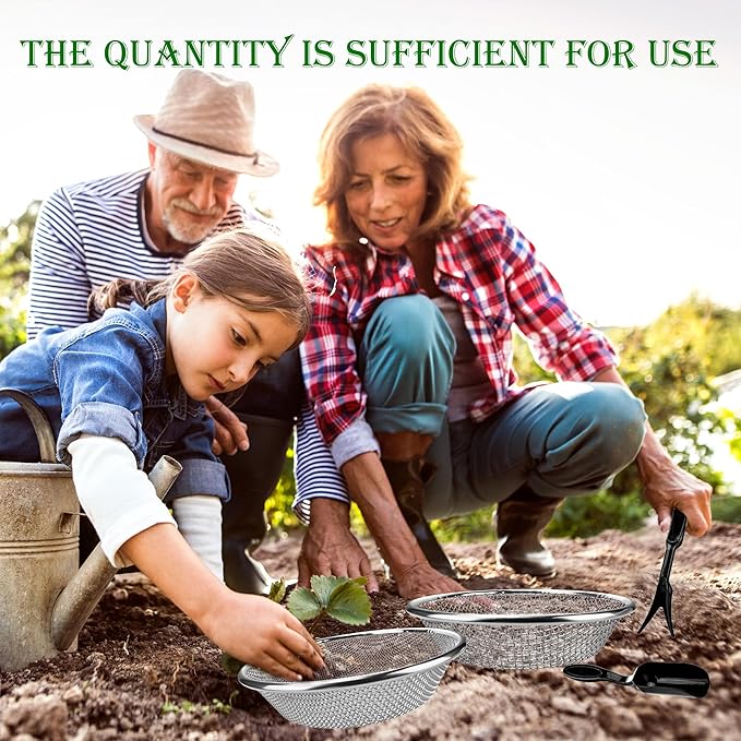 14 Pcs Screen Mesh Combination Stainless Steel Screen Mesh Planting Tools Including Hole Puncher Planting Spoon Seedling Lifting Device Shovel Bucket for Garden