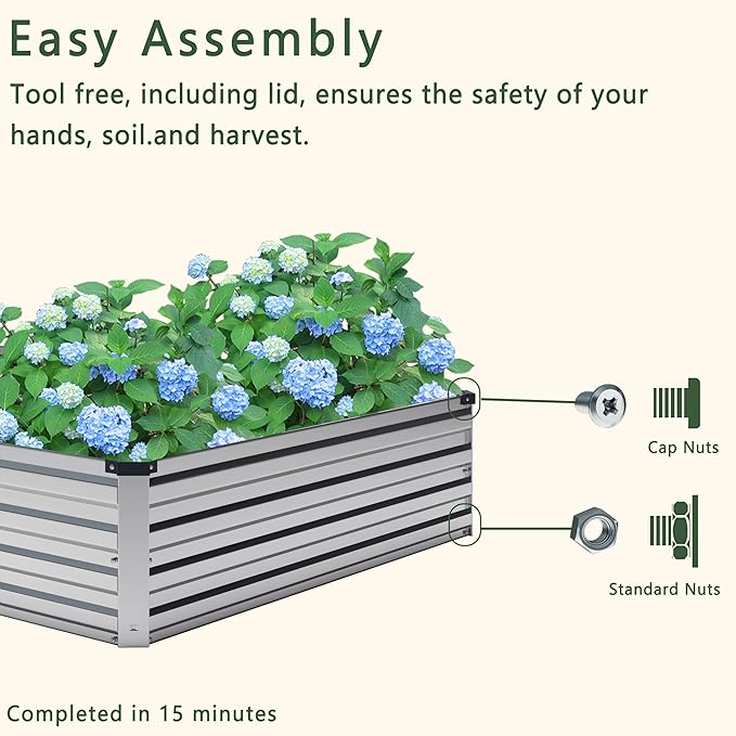 12x4x1FT Galvanized Raised Garden Bed KitVegetable Boxes-Rectangle Metal Flower BoxLarge Planter Raised Beds Outdoor Garden for PlantingFruitHerb-Silver