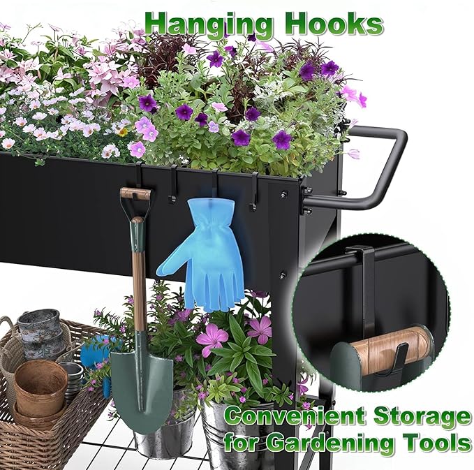 Highpro Raised Garden Bed with Wheels and Legs for Outdoor Use Mobile Elevated Planter Cart for Vegetable Herbs Flowers Potted Plants Black