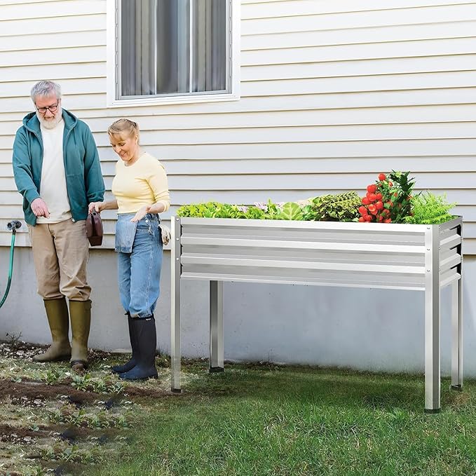 2PCS Galvanized Raised Garden Bed with Legs 48 gallons 48x24x32 Large Metal Elevated Planter Boxes with Drainage Holesfor Vegetables Flowers Backyard Patio Balcony