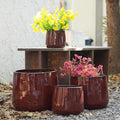 Handmade Ceramic Flower Pot Set of 4 791114 Inch Diameter Deep Red Speckled Glaze for All Flowers IndoorOutdoor Use on Windowsill Bookshelf Breathable Clay