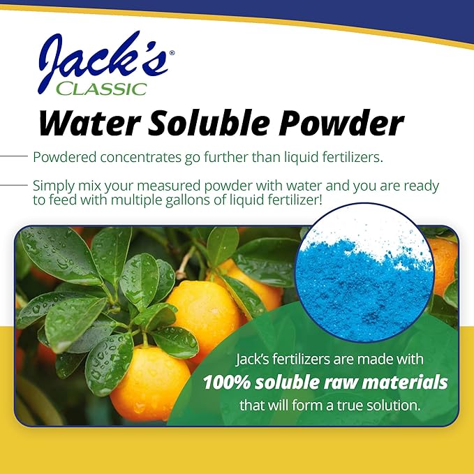 Jack's Classic 20-10-20 Citrus Feed Water-Soluble Fertilizer with Micronutrients to Provide Better Growth and Fruiting in Tropical Fruiting Plants 1.5lbs